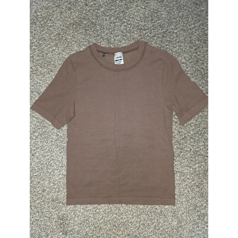 Gymshark Womens Brown Ribbed Short Sleeve T-Shirt Activewear Top Size M B6A6C